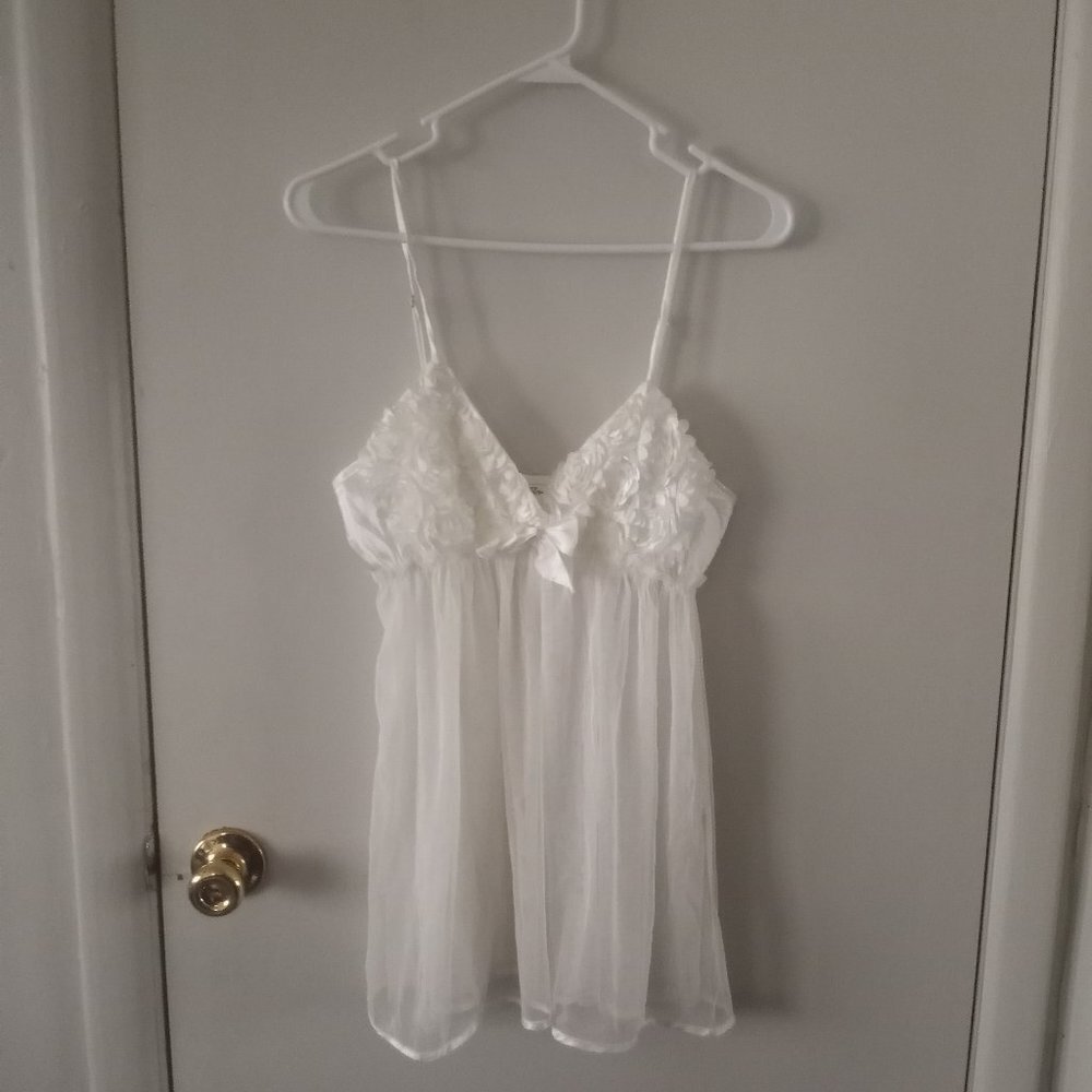 Flora Elegant White Satin Ruffle Lace Nightie